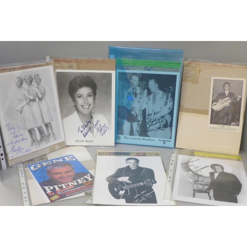 691 - An autograph selection including Bobby Vee, Gene Pitney, Sheila Ferguston, Oscar Peterson, etc.