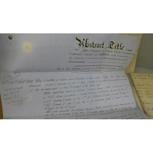 696 - Assorted 19th Century ephemera; title deeds, legal documents and birth certificates, etc.