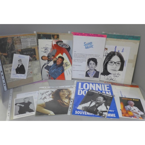 699 - An autograph selection including Tom Jones, Sheila Hancock, Neil Sedaka, Elaine Page, etc.