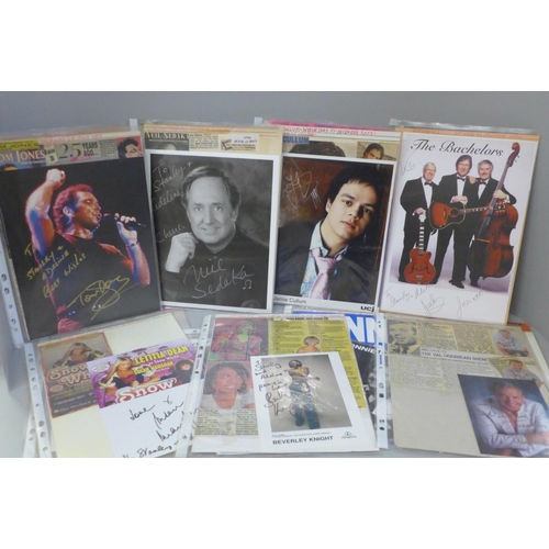 699 - An autograph selection including Tom Jones, Sheila Hancock, Neil Sedaka, Elaine Page, etc.