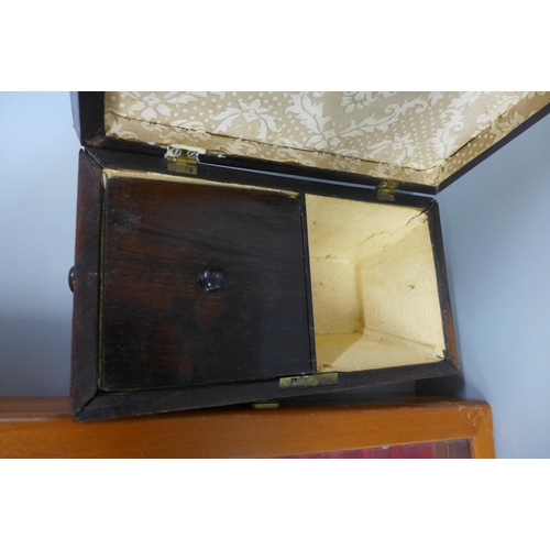 704 - A humidor, a tea caddy and a writing slope with key