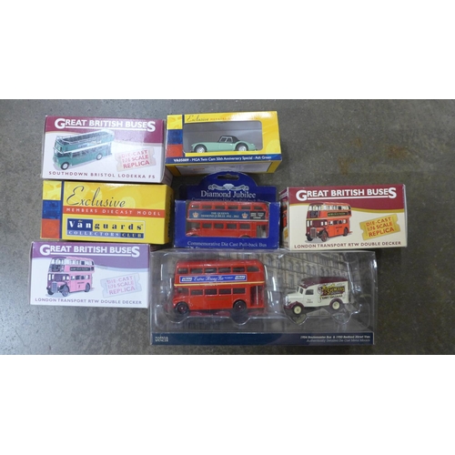 709 - A collection of seven model vehicles, Atlas Editions and Vanguards, boxed