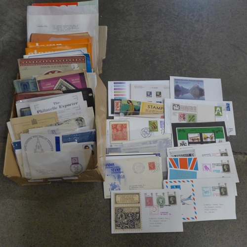 712 - Stamps:- box of philatelic ephemera with exhibition covers, early catalogues, etc.