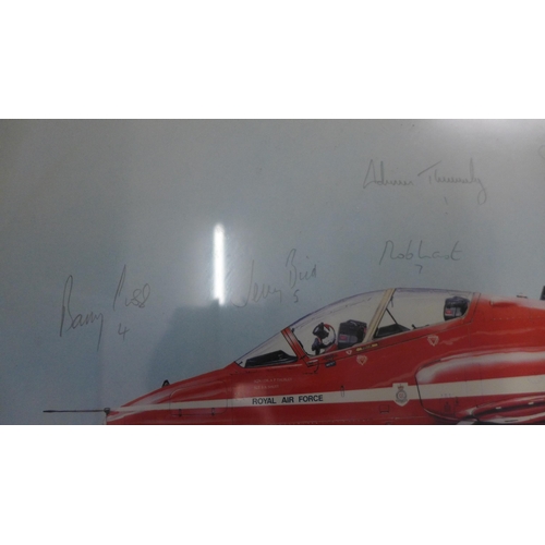 2087 - A signed Red Arrows print of a Hawk air force aerobatic plane  T.1A XX266