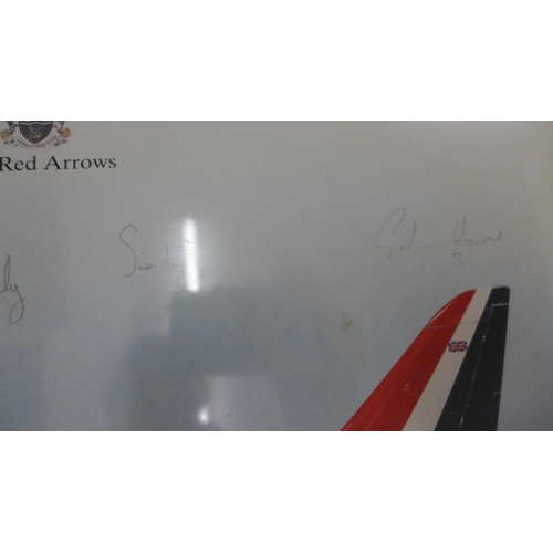 2087 - A signed Red Arrows print of a Hawk air force aerobatic plane  T.1A XX266