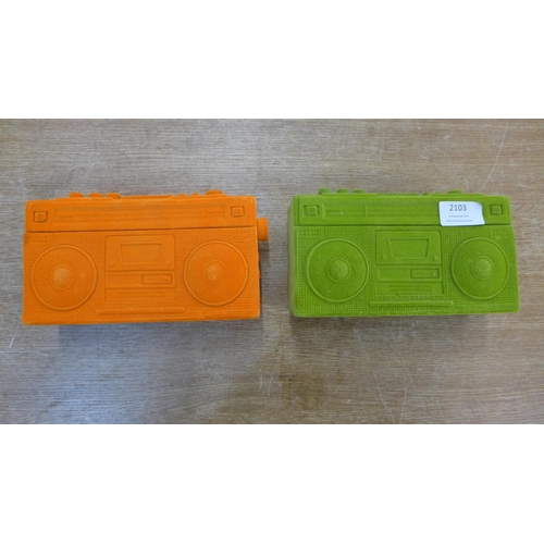 2103 - Two novelty felt boom box money boxes