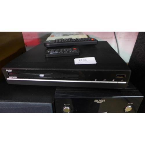 2135 - A Bush compact disc digital audio with remote and speakers and a Bush DVD player with films and musi... 