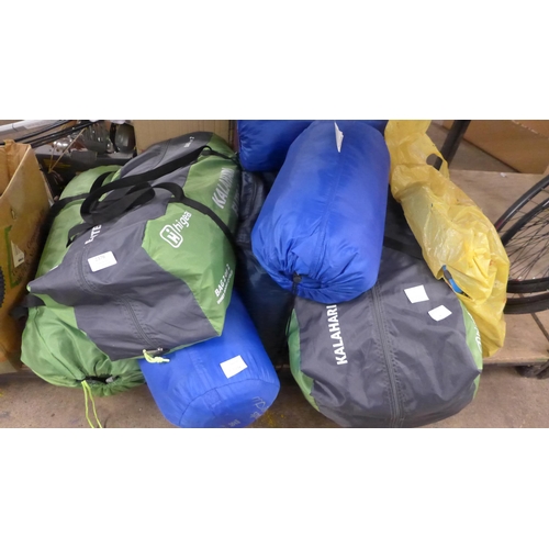 2376 - Camping equipment:- Kalahari 8 tent (complete), three single sleeping bags and a gas stove