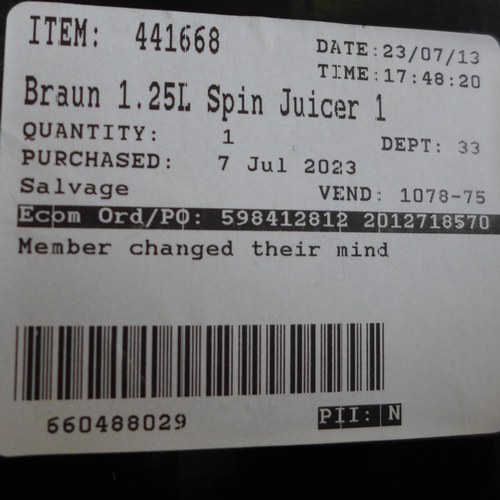 3007 - Braun J700 1.25L  Spin Juicer 1000W, Original RRP £116.99 + vat (302-252)  * This lot is subject to ... 