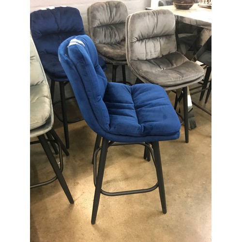 1313 - A pair of Enderson dark blue velvet bar stools