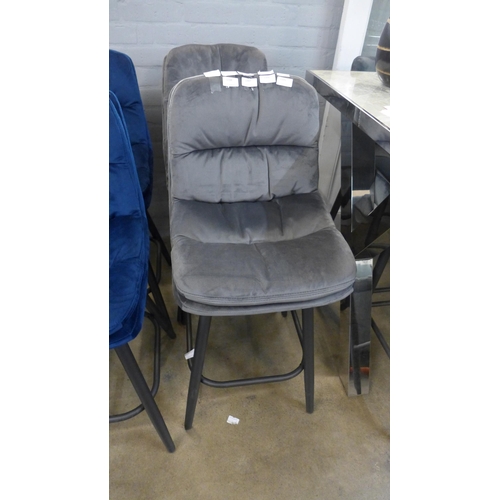 1305 - A pair of Enderson dark grey velvet bar stools