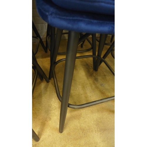 1312 - A pair of Enderson dark blue velvet bar stools