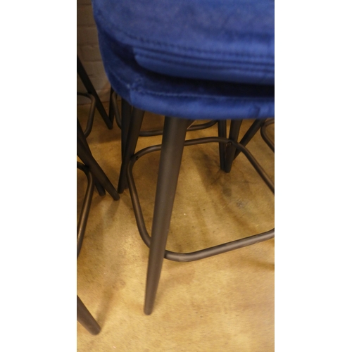 1313 - A pair of Enderson dark blue velvet bar stools