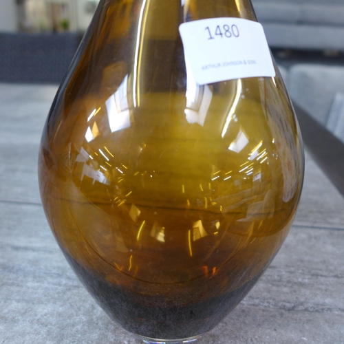 1480 - An amber glass long neck vase