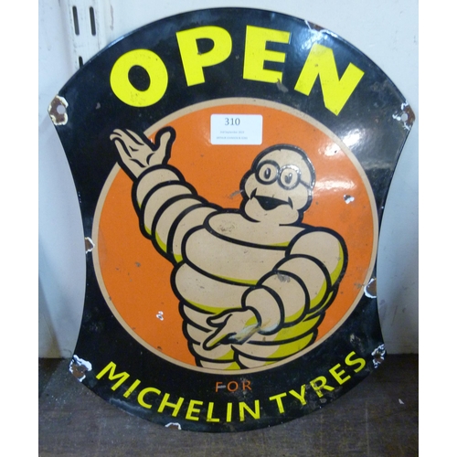 310 - An enamelled metal Open For Michelin Tyres advertising sign