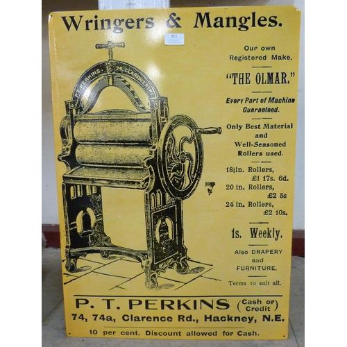 311 - A Wringers and Mangles tin advertising sign