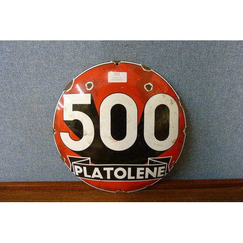 322 - An enamelled metal 500 Platolene advertising sign