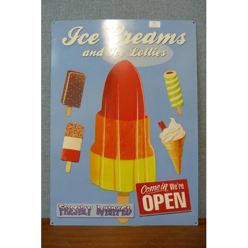 347 - An Ice Cream and Ice Lollies tin advertising sign