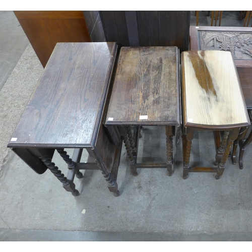 598 - Two oak barleytwist gateleg tables and one other