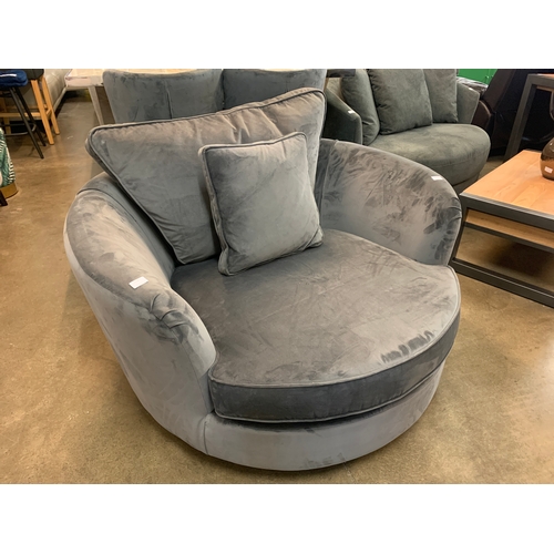 1338 - A dark grey velvet swivel love seat