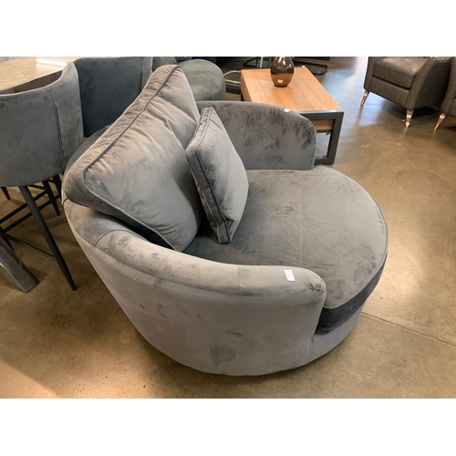 1338 - A dark grey velvet swivel love seat