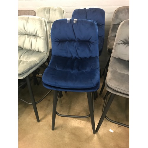 1346 - A pair of Enderson dark blue velvet bar stools