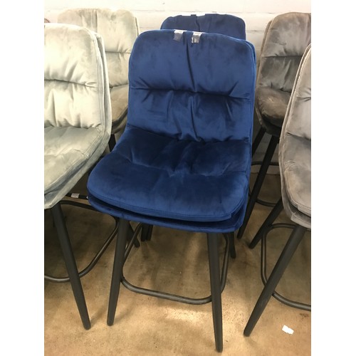 1348 - A pair of Enderson dark blue velvet bar stools