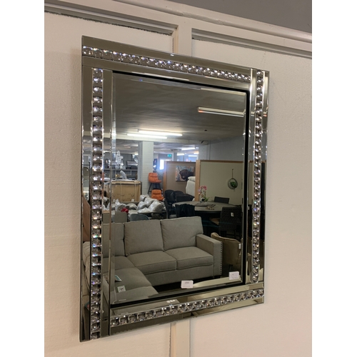 1353 - A bevelled edge silver mirror with decorative acrylic crystals, H 80 x W 60 (PU918GY6829)   #