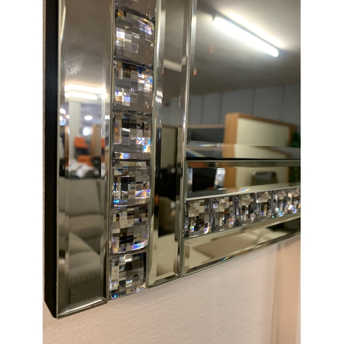 1353 - A bevelled edge silver mirror with decorative acrylic crystals, H 80 x W 60 (PU918GY6829)   #