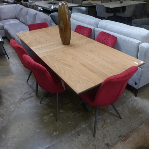 1381 - A Fusion dining table with six Arana dark red velvet dining chairs