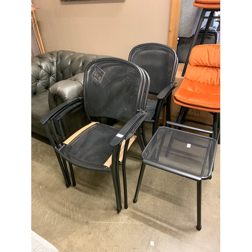 1399 - A set of six Kettler Caredo iron grey mesh outdoor chairs and a stool