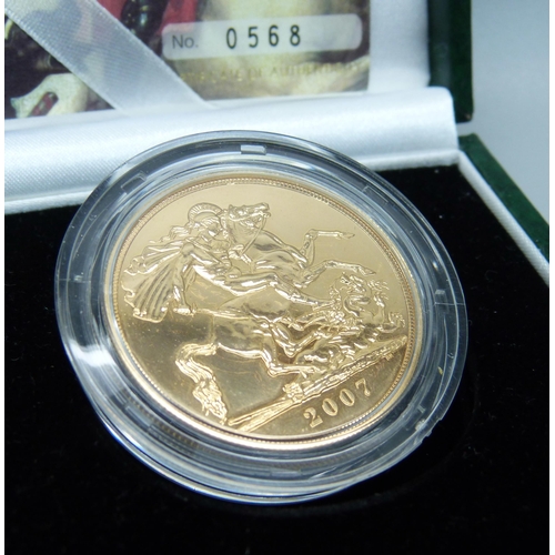 1003 - A Royal Mint 2007 UK Brilliant Uncirculated Gold Five-Pound Coin, No. 0568