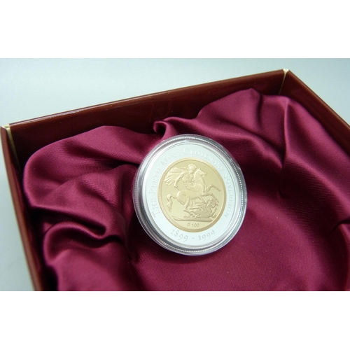 1004 - The Perth Mint Centenary Sovereign Proof Issue gold coin, No. 4057, in a 99.9% pure silver border, t... 