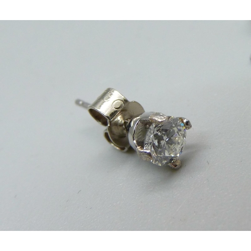 1014 - A pair of 18ct white gold and diamond earrings, approximately 0.50ct total diamond weight