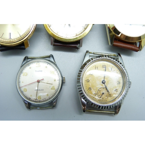 1036 - Five  wristwatches including Hafis, Silvana, Glycine and a Record movement in associated case