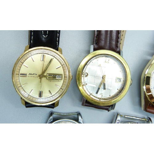 1036 - Five  wristwatches including Hafis, Silvana, Glycine and a Record movement in associated case