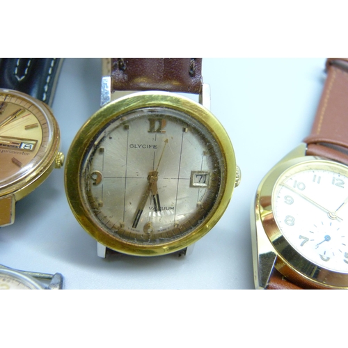 1036 - Five  wristwatches including Hafis, Silvana, Glycine and a Record movement in associated case