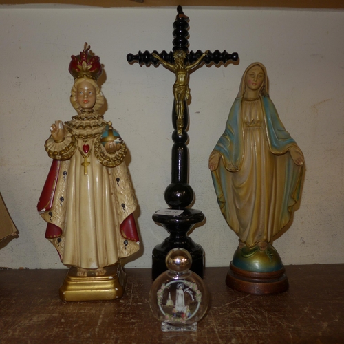 1055 - Three religious icons and a Roman Catholic glass scent bottle from Knock, Ireland **PLEASE NOTE THIS... 