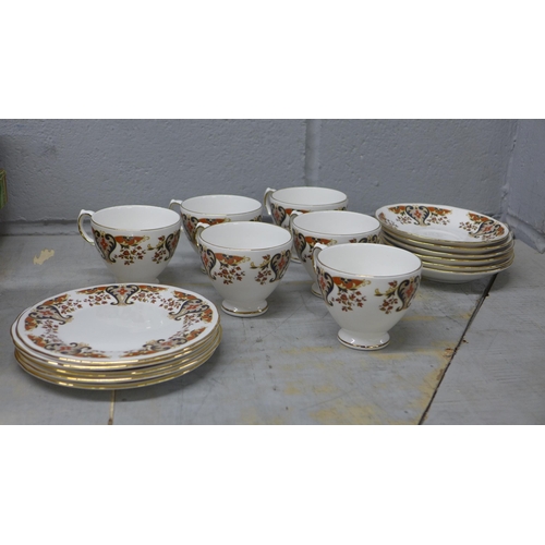 1072 - Colclough 8525 pattern teaware, six tea cups and plates