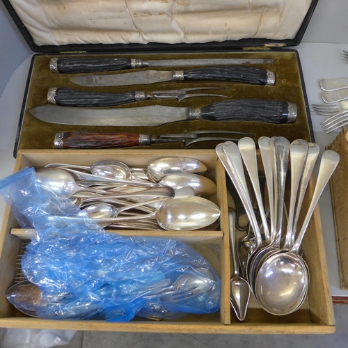 1077 - Assorted silver plated cutlery with a sterling silver knife **PLEASE NOTE THIS LOT IS NOT ELIGIBLE F... 