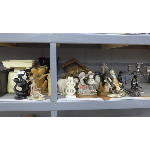 1079 - A collection of figures and a plated candelabra, etc. **PLEASE NOTE THIS LOT IS NOT ELIGIBLE FOR POS... 