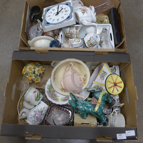 1085 - Two boxes of assorted china, etc. **PLEASE NOTE THIS LOT IS NOT ELIGIBLE FOR POSTING AND PACKING**