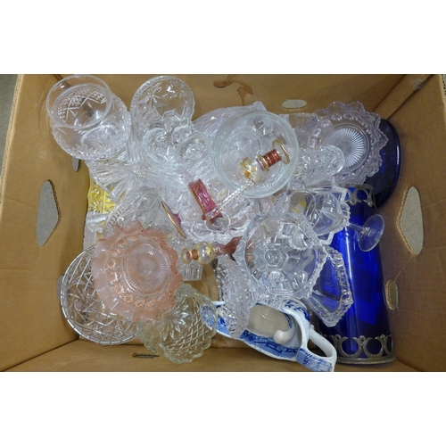 1098 - A plated eperne stand and one glass trumpet and a box of assorted glass **PLEASE NOTE THIS LOT IS NO... 