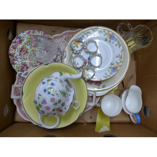 1100 - Six Aynsley side plates, sugar bowl, three Royal Winton Summertime Chintz plates, a Queens china tea... 