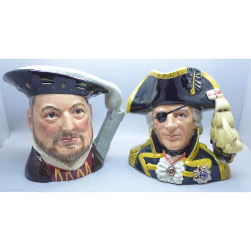 609 - Two Royal Doulton character jugs, Henry VIII and Vice-Admiral Lord Nelson
