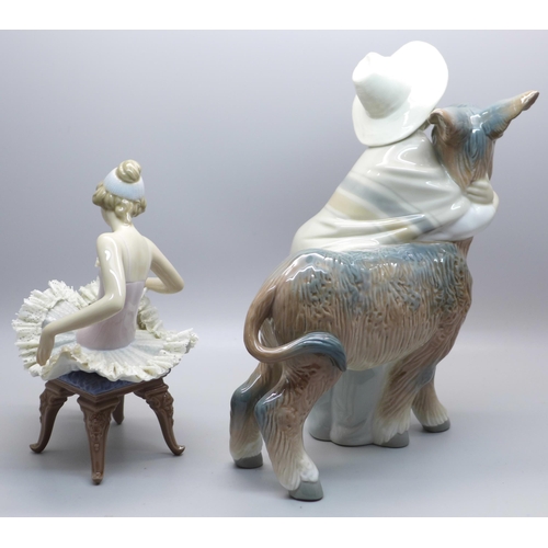 617 - Two Lladro figures, Ballerina and Boy with Donkey