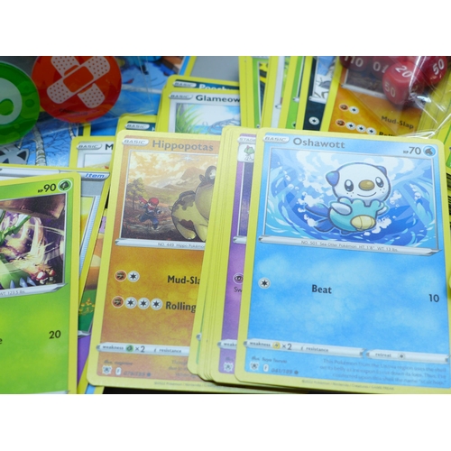 632 - 300 Pokemon cards from sets Astral Radiance and Brilliant Stars, etc., pack fresh, with dice, coins ... 