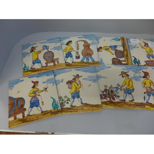 676 - A set of ten Spanish hand painted tiles