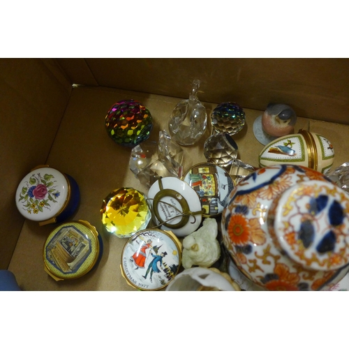 694 - Assorted items; Halycon Days enamel pots, Swarovski crystal animals, Wedgwood Jasperware, etc.  **PL... 