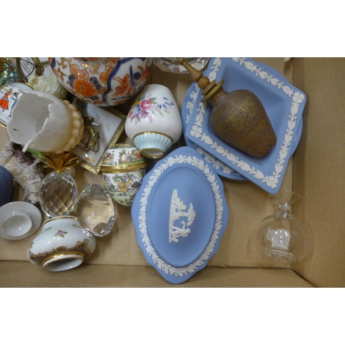 694 - Assorted items; Halycon Days enamel pots, Swarovski crystal animals, Wedgwood Jasperware, etc.  **PL... 